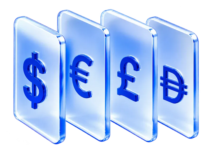 USD, EUR, GBP and AED currency cards